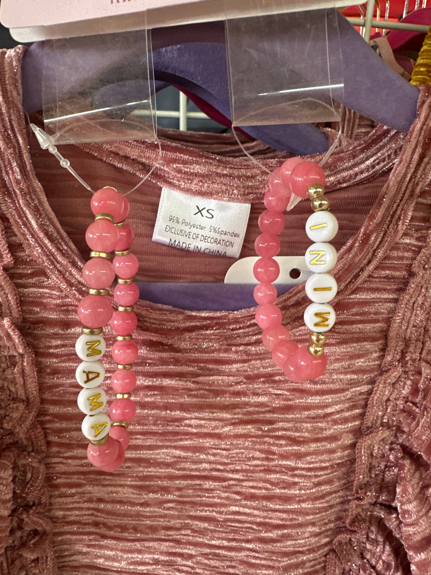 Mama & Mini Pink Glass Bead Bracelet Set