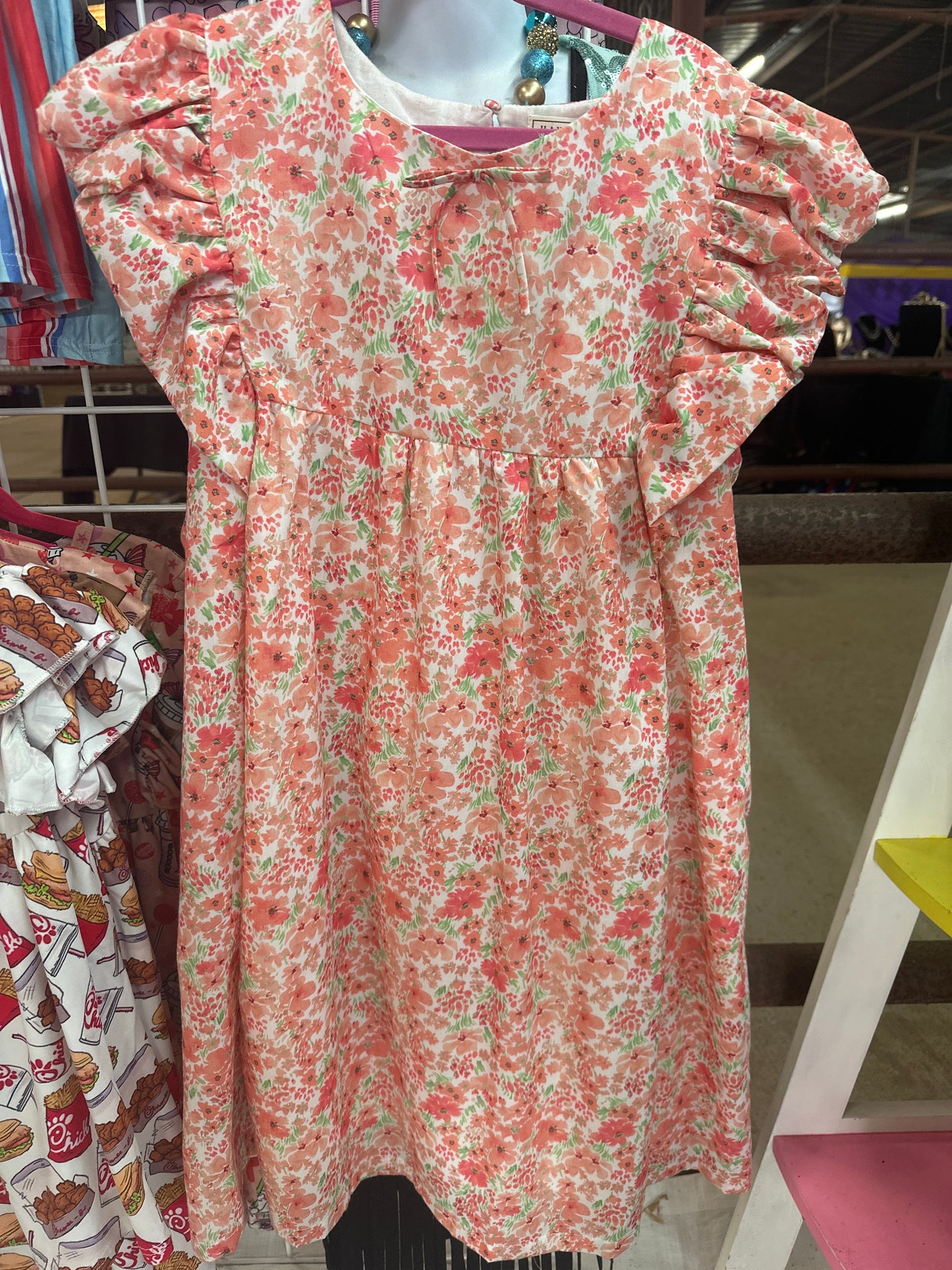 Hayden Coral Ditsy Floral Ruffle Sleeve Dress