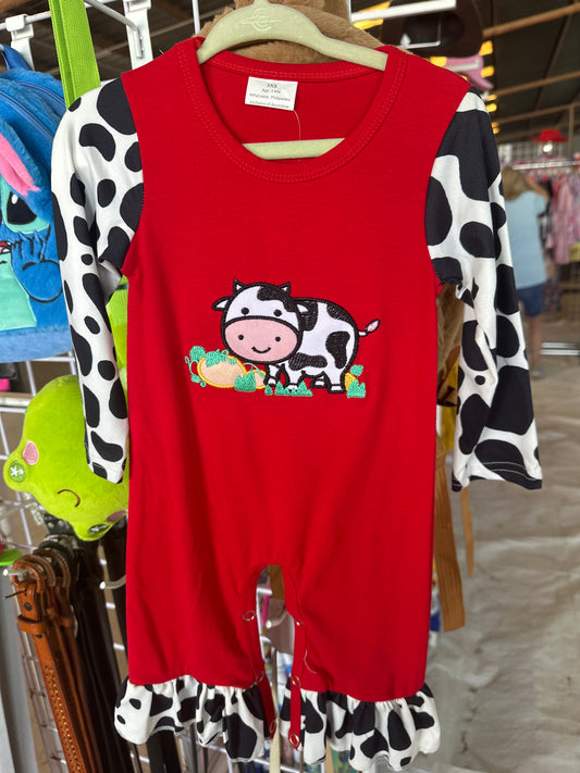 Red Cow Applique Romper
