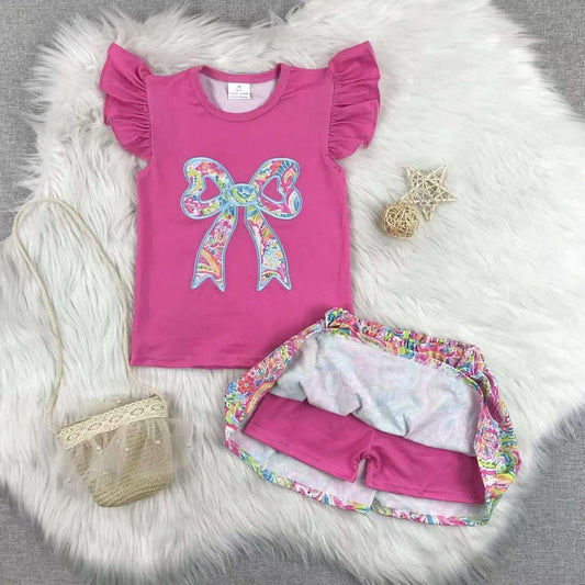 Pink Applique Bow Skort Set