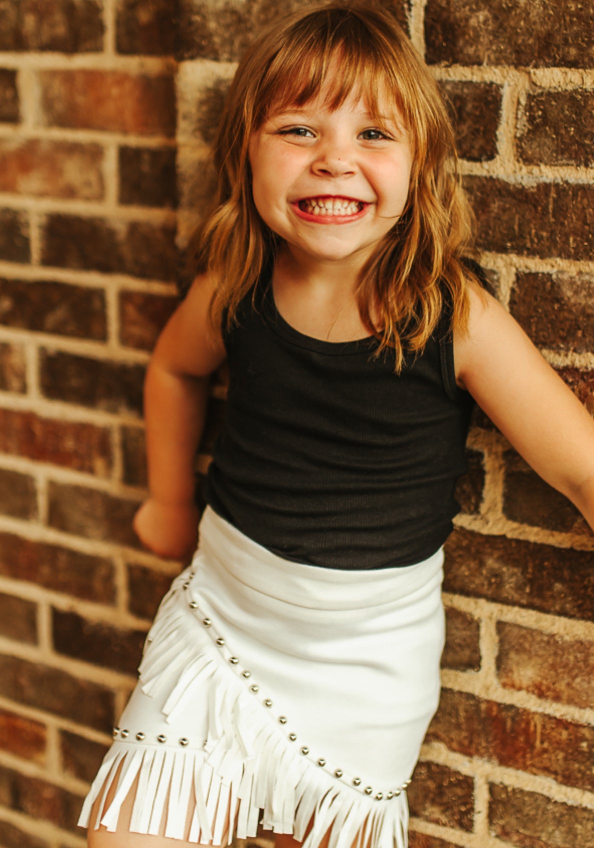 L&B Ivory Suede Studded Fringe Skirt