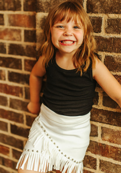 L&B Ivory Suede Studded Fringe Skirt